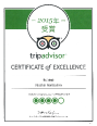 2015年受賞 tripadvisor CRETIFICATE of EXCELLENCE